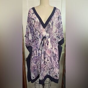 Calvin Klein Purple Patterned Caftan/Tunic Swim Coverup